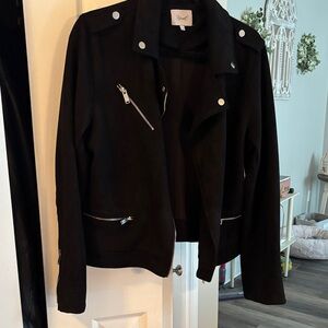 Kismet Black Moto style Jacket with Silver Accents. Feels soft size Large